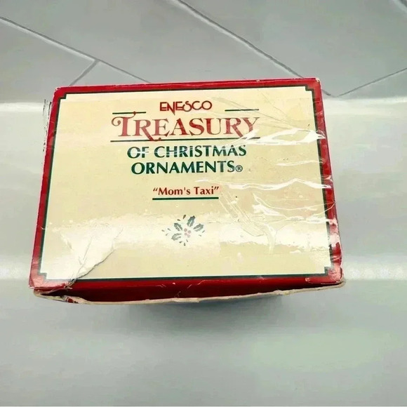 VINTAGE!! Enesco "Mom's Taxi" Christmas Ornament Red Car 1990 Holiday Decor - Picture 3 of 10